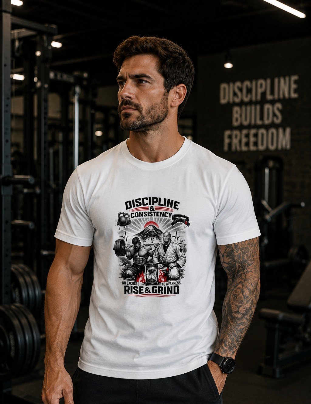 Camiseta Discipline and Consistency Rise and Grind